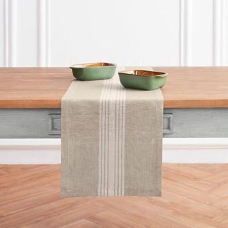 Solino Home Linen Table Runner for Dining Table, Holiday and Everyday Table Decor - Farmhouse in White And Natural at Nordstrom, Size Xx-Large