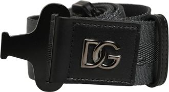Dolce & Gabbana Men Gray Fabric Strap Logo Metal Buckle Mens Belt (Pre-Owned)