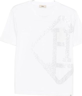 Herno T-Shirt met Glitter Logo - Dames - T-shirts - Wit - M - Katoen - Tops