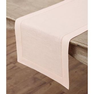 Solino Home Linen Table Runner for Dining Table, Holiday and Everyday Table Decor - Classic Hemstitch in Pink at Nordstrom, Size Xx-Large