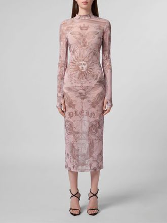 Philipp Plein Abito midi in jersey con stampa grafica