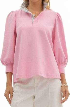 Entro Solid Balloon Sleeve Popover Top In Pink