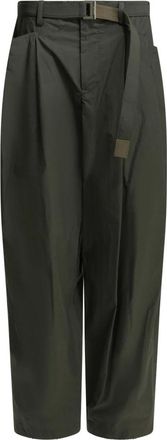 sacai Typewriter Parachute Broek - Dames - Broeken - Groen - Maat: L Katoen