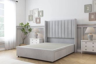 Sloomy Falcon Naples Divan Base 2 Drawers Foot-End-54 Wingback Headboard in Silver | Size: Double