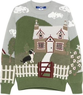 Junya Watanabe Round-neck Knitwear, male, Multicolor, Size: M Embroidered-print Crewneck Sweater