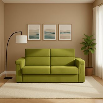 Dmora Sof&aacute; Cama 2 Plazas Brusasco, Fundas Desmontables, Contenedor Made In Italy, Apertura Abatible, 205x95 Cm Verde