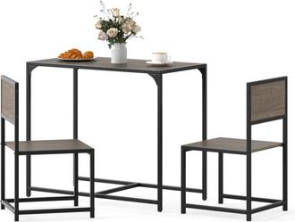 Costway 3 Piece Dining Table Set Industrial Rectangular Kitchen Table-Gray Oak