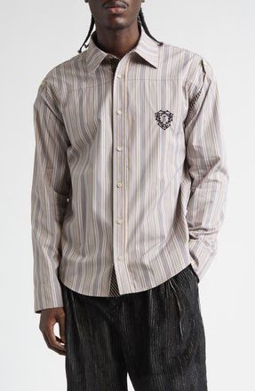 Kiko Kostadinov Toth Button-Up Shirt in Cadmium Multicolor Black Beige at Nordstrom, Size 36 Us