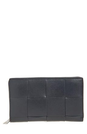 Bottega Veneta Cassette Intrecciato Leather Zip Around Continental Wallet in 4143 Noctur/Blue Roy-Si at Nordstrom