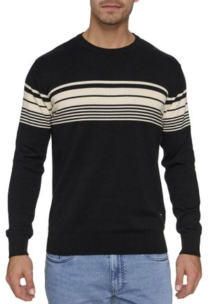Indicode Rundhalspullover INDICODE INPorcenak, Herren, Gr. S, schwarz, Strick, Obermaterial: 100% Baumwolle, gestreift, regular fit normal, Rundhals, Pullover 