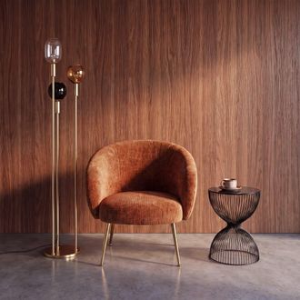 Maisons du monde L&aacute;mpara de pie de hierro dorado y 3 focos de cristal Alt. 146 cm