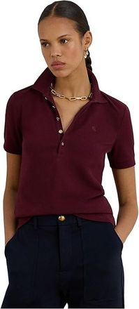 Lauren Ralph Lauren Pique Polo Shirt Womens Clothing Dark Garnet : LG, Pique/Elastane/Cotton
