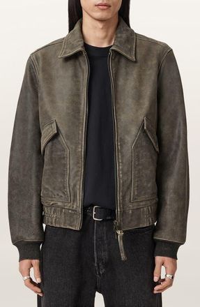 AllSaints Marland Leather Aviator Jacket in Black Beige at Nordstrom, Size Xx-Large