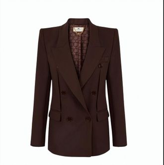 Elisabetta Franchi Lightweight Crepe Peak Lapel Double Jacket