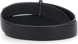 Tom Ford Mens Belt With T Buckle, Black Leather Calf