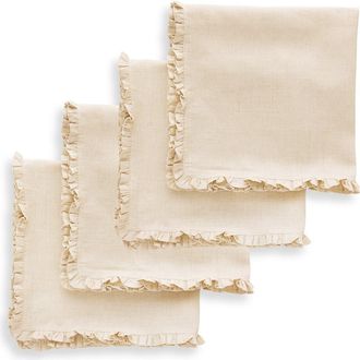 Solino Home Linen Dinner Napkins Set of 4, 20 x 20 Inch for Dining Table, Holiday and Everyday Table Decor - Juliette Ruffle in Natural at Nordstrom