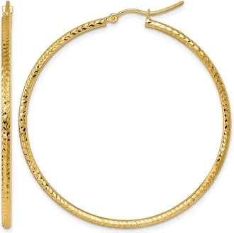 Diamond2Deal 10k Yellow Gold Diamond-cut 2mm Round Tube Hoop Earrings