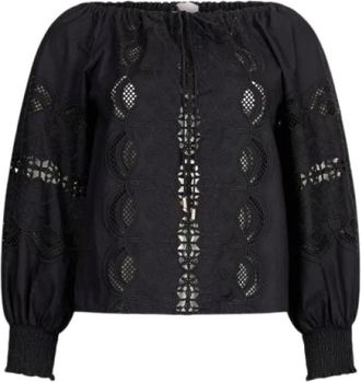 Liu Jo Overhemden, Dames, Zwart, M, Katoen, Katoenen blouse met borduursel