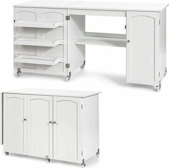Costway Costway Mesa Plegable De Costura, Mesa Vers&aacute;til Abatible Para Manualidades Con Superficie Amplia, Escritorio Para Ordenador Con Ruedas Bloqueables (bl