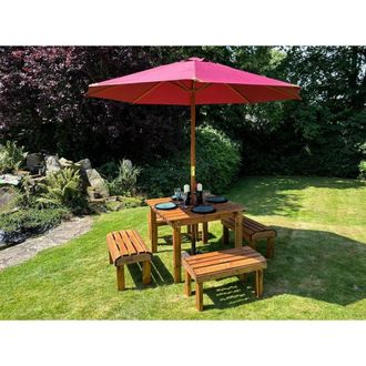 Charles Taylor Trading Knights Four Seater Garden Furniture Table Set - Fully Assembled in Light Brown