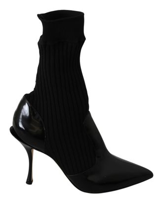 Dolce & Gabbana Dames Zwart Mid Calf Sokken Leder Laarzen Schoenen