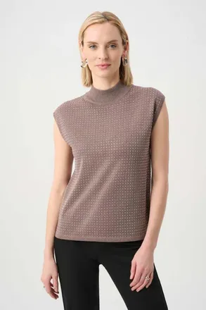 Joseph Ribkoff Sweater Knit Sleeveless Pullover with Iron-On Detail in Mink/gold at Nordstrom, Size X-Large