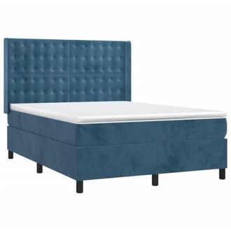 vidaXL Cama Box Spring Colch&oacute;n Y Led Terciopelo Azul Oscuro 140x190 Cm Vidaxl