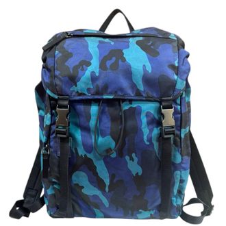 Prada Black Blue Nylon Backpack (Pre-Owned)