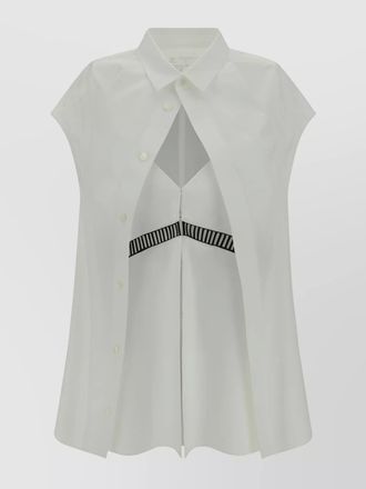 sacai collared sleeveless shirt with cut-out detail and flared hem