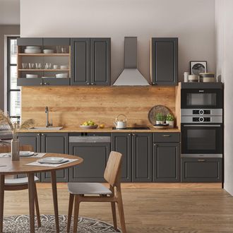 Vicco Mueble De Cocina Fame-line, Antracita Casa De Campo/roble Kraft Dorado, 300 Cm Con Armario Alto, Et Antracita