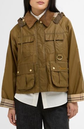 Barbour Liza Water Repellent Waxed Cotton Jacket with Removable Hood in Sand/Dress at Nordstrom, Size 12 Us
