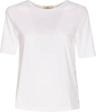 Herno Tops, Dames, Wit, L, Katoen, Monogram Katoenen T-shirt met Lurex Details