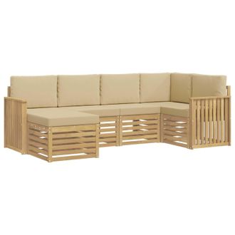 vidaXL Set Di Divani Da Esterno 6 Pz Bianco E Beige Poliestere Vidaxl