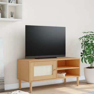 vidaXL Vidaxl - Mueble De Tv Senja Aspecto Rat&aacute;n Madera Pino Marr&oacute;n 106x40x49cm