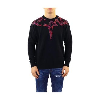 Marcelo Burlon Round-neck Knitwear, male, Black, Size: L Wings Knit Relax Slim Crew