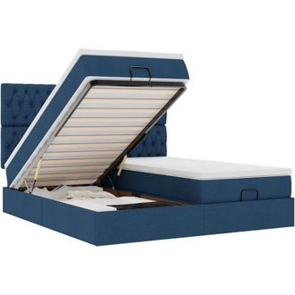 vidaXL Estructura De Cama Otomana Con Colchones Tela Azul 160x200 Cm Vidaxl