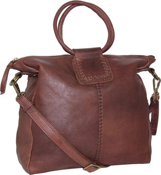 Nino Bossi Leather Ring Handle Tote w/ Strap in Brown