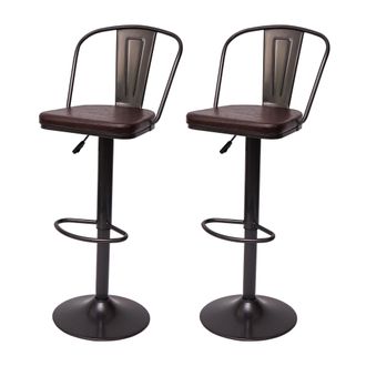 Hhg Nunca Usado] Juego De 2 Taburetes De Bar Hhg 441a, Taburete De Bar De Altura Regulable Giratorio Industrial De Piel Sint&eacute;tica Metal, Vintage Marr&oacute;n
