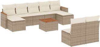 vidaXL Juego De Sof&aacute;s Jard&iacute;n Con Cojines Beige 10 Pzas Rat&aacute;n Sint&eacute;tico Vidaxl