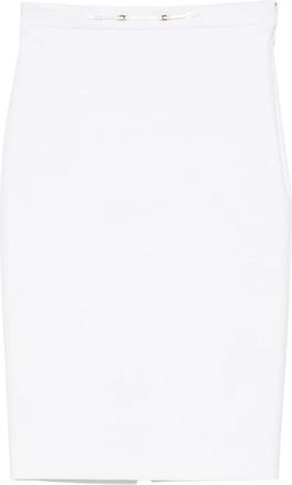 Elisabetta Franchi Logo-plaque Pencil Midi Rok - Dames - Kokerrokken - Wit - 2XL - Rokken