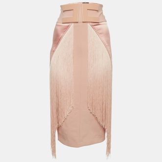 Elisabetta Franchi Pink Fringed Pencil Skirt