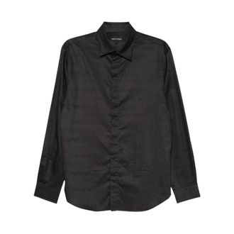 Emporio Armani Camicia Regular Fit in Jacquard di Cotone - - Shirts - Uomo - Nero - 2XL