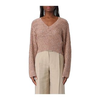 Brunello Cucinelli Maglione con trecce scintillanti - - Knitwear - Donna - Marrone - L