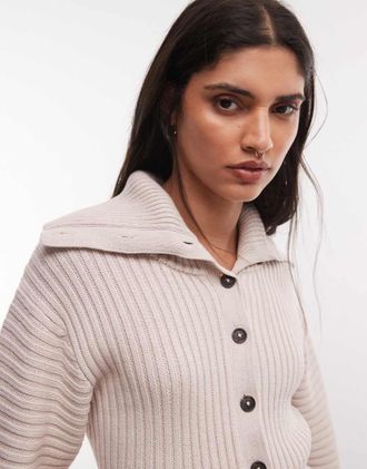Monki cardigan lavorato a maglia con collo stretto in beige chiaro-Neutro