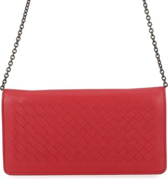 Bottega Veneta Red Color Leather Chain/Shoulder Wallet (Pre-Owned)
