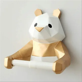 OEM Soporte Para Rollo De Papel Higi&eacute;nico, Dise&ntilde;o Geom&eacute;trico De Panda En Negro Y Dorado, Accesorio De Decoraci&oacute;n De Ba&ntilde;o Para Montaje En Pared