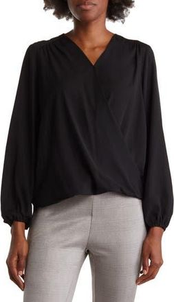 T Tahari Long Sleeve Faux Wrap Blouse in Black at Nordstrom Rack, Size X-Small