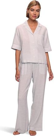 Eberjey Nautico Relaxed Short Sleeve Pant Pajama Set Womens Pajama Sets Feeder Stripes White/Peppercorn : XL, Cotton/Viscose