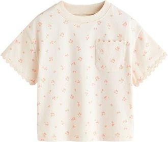 Next Kids Ditsy Floral Rickrack Trim Cotton T-Shirt in Neutral at Nordstrom, Size 1.5-2Y