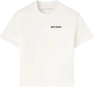 Palm Angels T-shirts met geborduurd logo en ronde hals - Dames - T-shirts - Wit - XS - Katoen - Tops